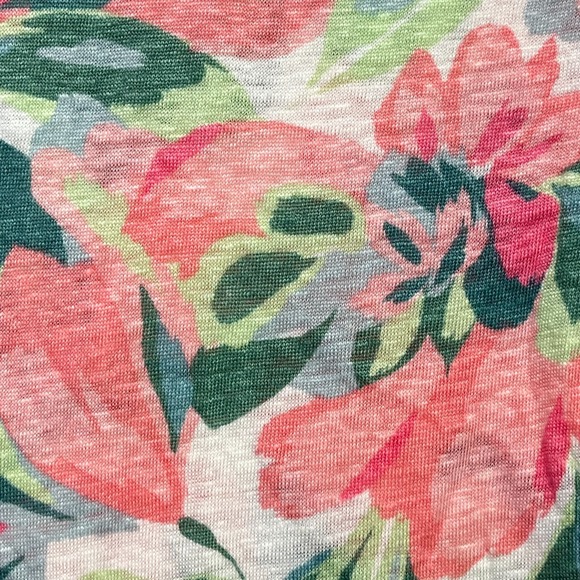 Joie 100% Linen Top Women XL Pink Green Floral Knit Boxy Beachy Popover - Picture 4 of 8